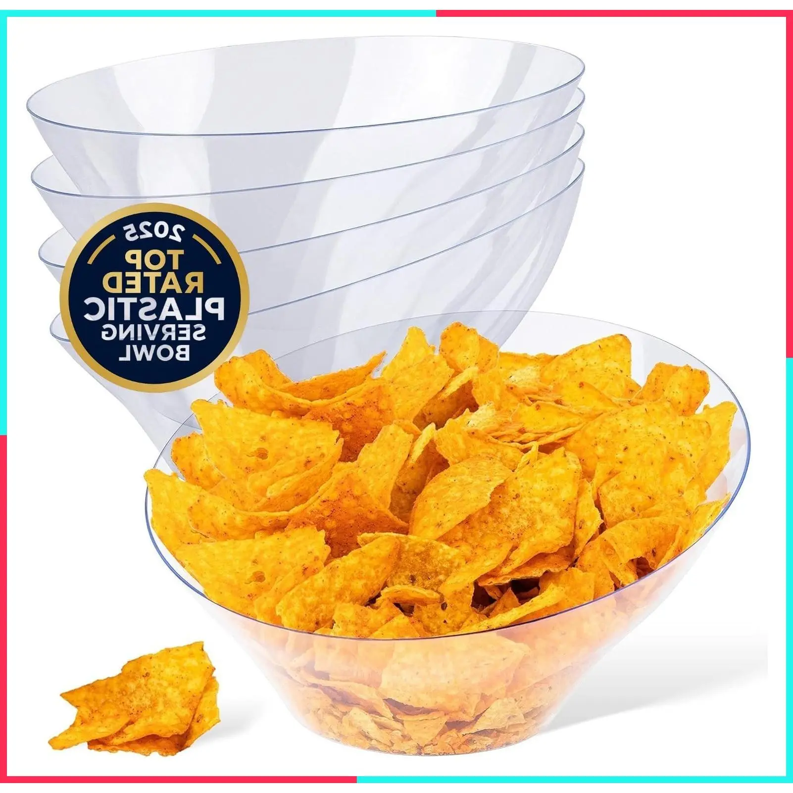54oz Clear Plastic Serving Bowls (4 Pack) - Large Disposable Bowls for Candy, Chips, Popcorn, Snacks, Punch, Salad Bar, Parties, Bridal Shower & Office Desk Party Supplies