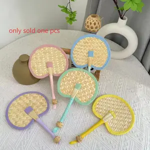 Dopamine Heart Reed Fan, Multicolor Border, Compact Portable, Cooling & Mosquito Repellent, Vintage Practical, Summer Essential