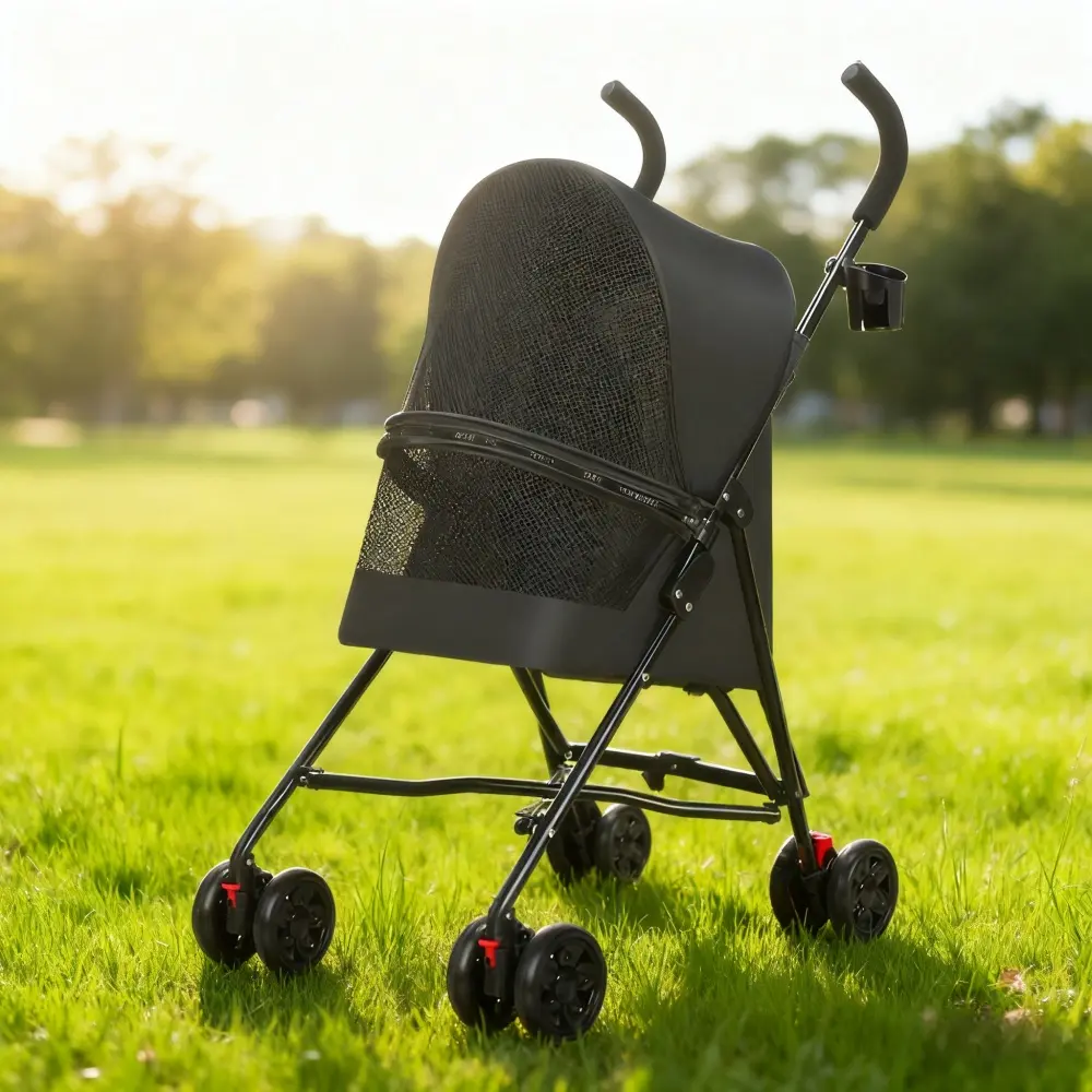 Pet Stroller for Small Dogs & Cats, Lightweight Foldable Dog Cat Carrier Stroller with Breathable Mesh Windows, Ventilated Pet Travel Cart with Cup Holder, Safety Harness, Smooth Rolling Wheels, Portable Puppy Stroller for Outdoor Walking, Travel & Shoppi