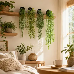 4 Pack Artificial Hanging Plants with Black Pots Faux Eucalyptus Mandala Greenery Vines for Indoor Outdoor Shelf Wall Bathroom Bedroom Living Room Kitchen Garden Decor Plastic