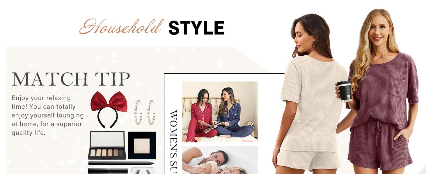 Women's Waffle Knit Loungewear Set 2-Piece Casual Sportswear with Pockets