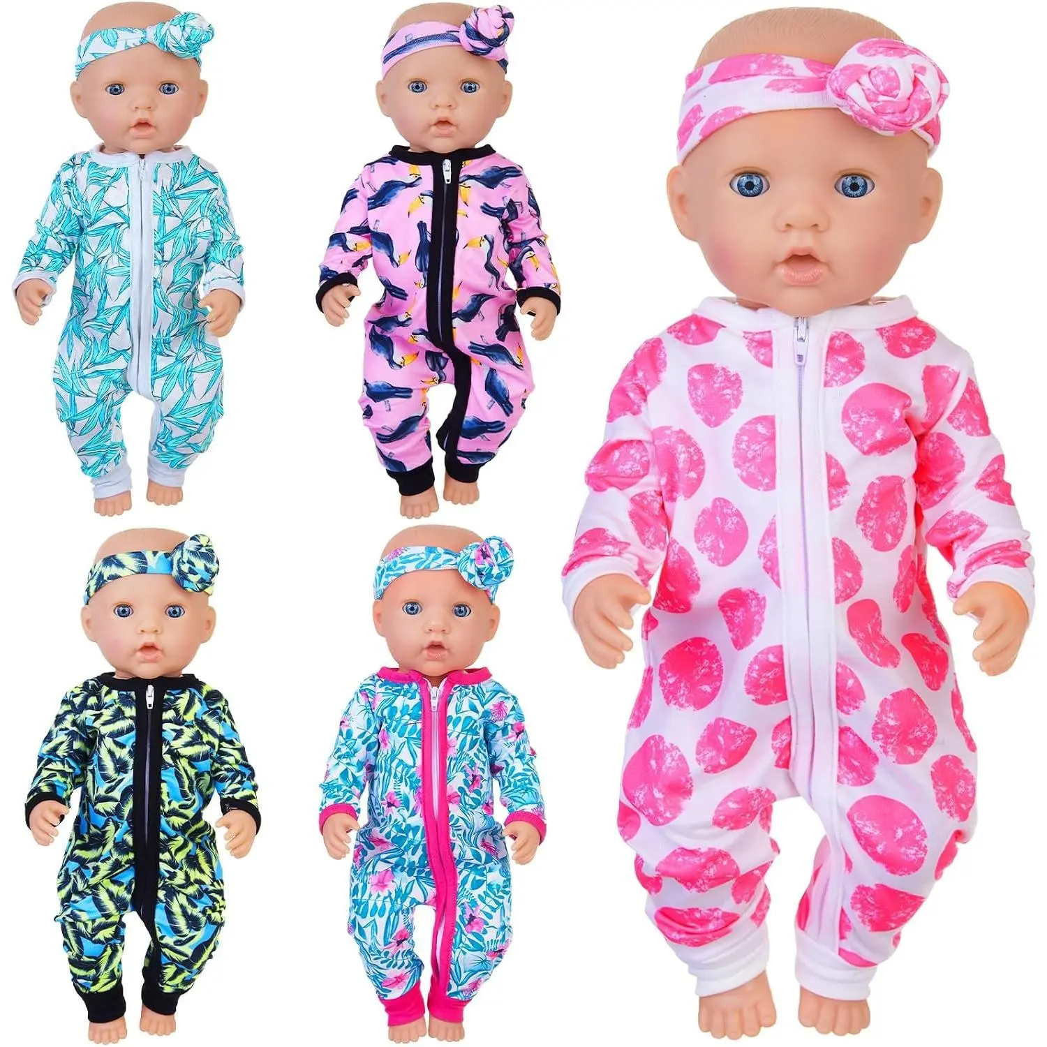 5 Sets 14-18 Inch Baby Doll Clothes Outfits Casual Wear, 10 Pcs Clothes and Headbands Fit for 15-18 Inch & 17 Inch Baby Doll
