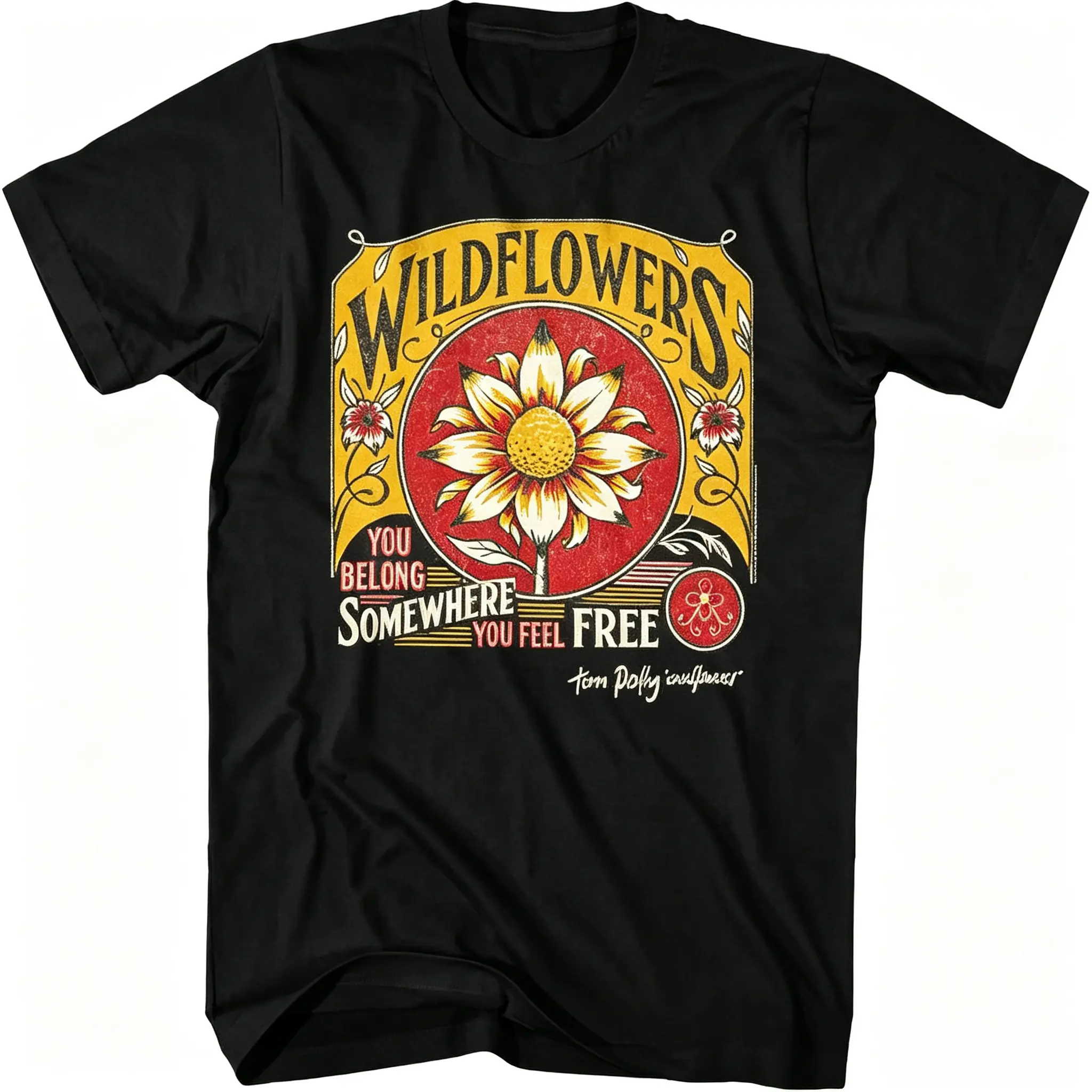 Women's Soft Cotton Oversized Short-Sleeve Wildflowers Print Trend T-Shirt - Vintage Floral Motif, Boho Nature Aesthetic, Retro Botanical, Breathable Streetwear, Machine Wash Everyday Casual Top