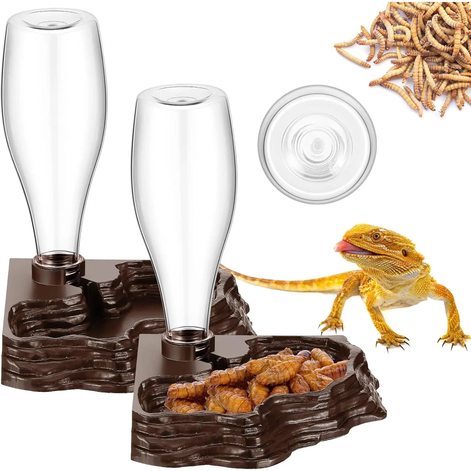 2 Pack Reptile Water Feeder Automatic Water Dispenser Waterer 13.5Oz Feeding Accessories  Lizards Waterer for Bearded Dragon Terrarium Turtle  Feeding Geckos Frog (Brown)