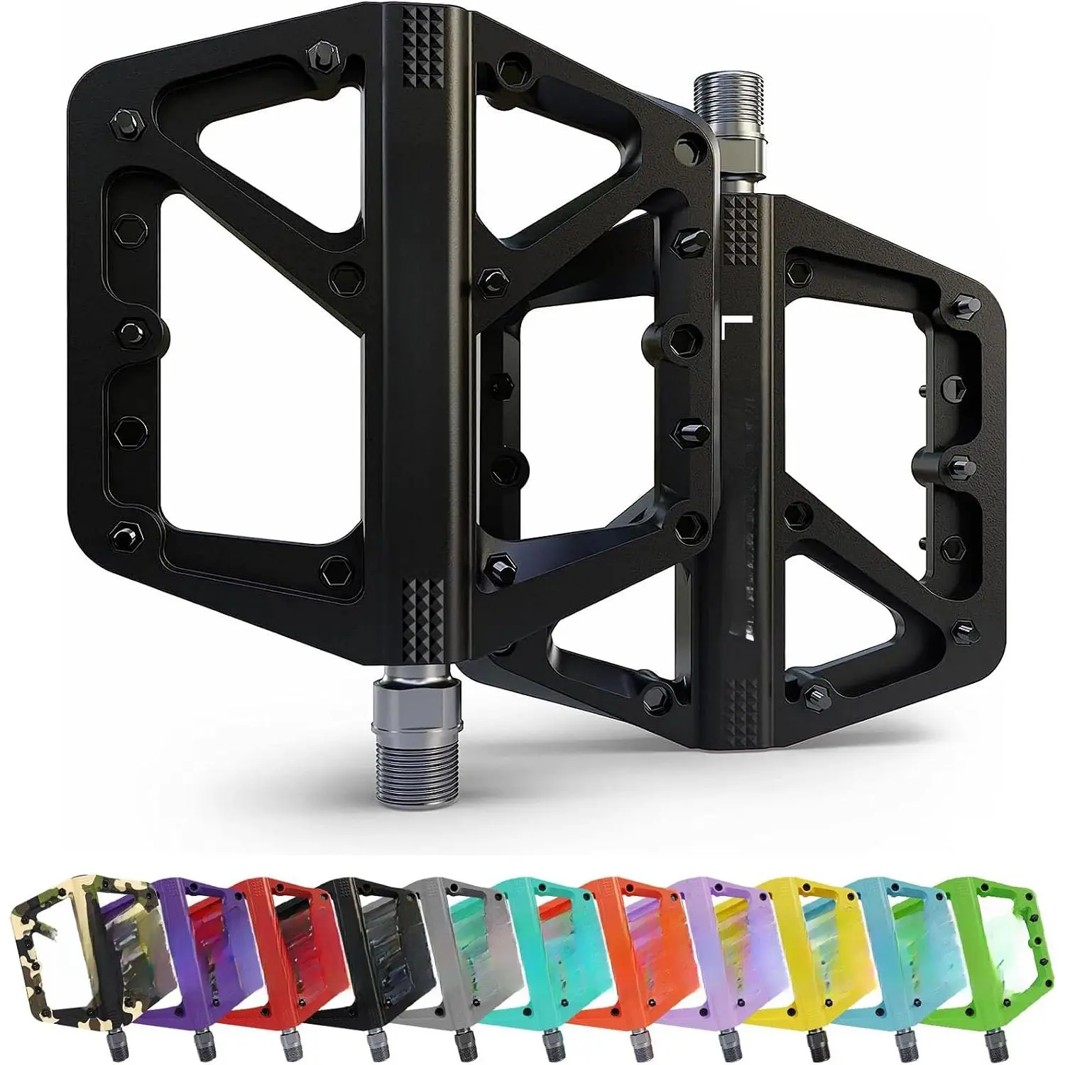 Mountain Bike Pedals MTB Pedals Large Flat with Anti-Slip Adult| Bicycle Road Bike Wide Strong Grip Platform Pedal for Gravel/ Ebike/Hybrid Bikes/Beach Cruiser/Folding/BMX 9/16" Nylon Black