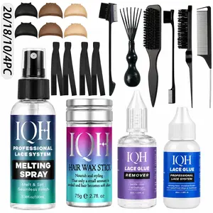 【Complete Wig Install Kit】20/18/10/4PCS Options 💜 Lace Glue, Melting Spray, Remover, Hair Wax Stick, Wig Caps & Edge Styling Tools For Lace Front Wig Install