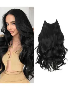Invisible Fishline Wig Piece, 24 Inch Long Wavy Dense Style, Synthetic Fiber Heat Resistant, Adjustable Size, Suitable for Daily Wear