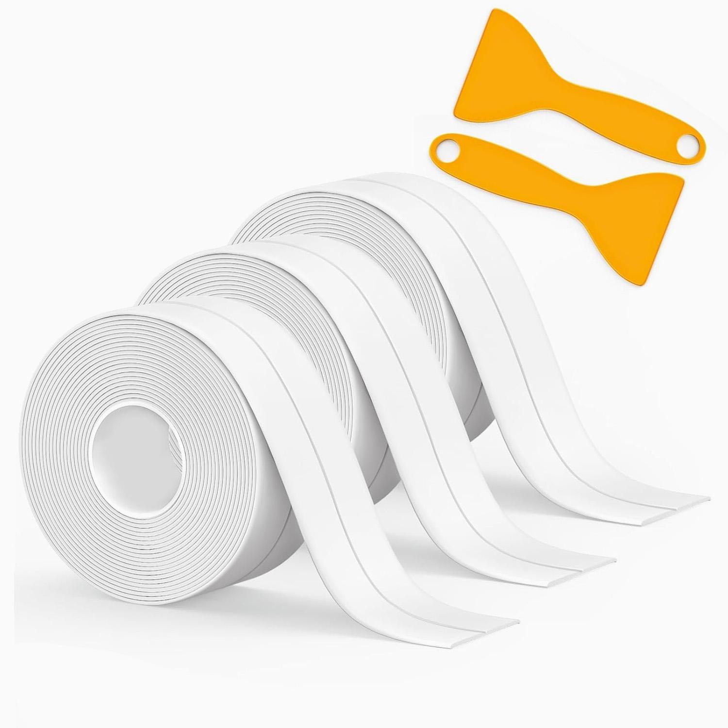 Bath & Kitchen Caulk Tape Sealant Strip, 3 Counts PVC Self Adhesive Tub & Wall Sealing Tape Caulk Sealer Tools, Work Equipment for Men, Shower Tile Sealer With 2 Shovel Tool, Adhesive Sealant, Waterproof Bond Seal, Waterproof Caulk Tape