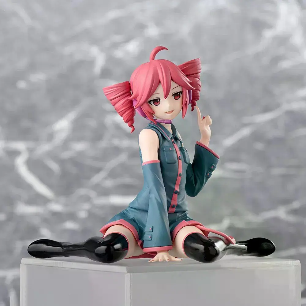 2026 Trendy Pink Hair Anime Girl Figurine, Sitting Pose PVC Model, Teto Figure 9.5cm Spiral Twin Ponytail Utau Virtual Singer Box Desktop Mini Decorative Gift, Desktop & Office Collectible Decor Ornament