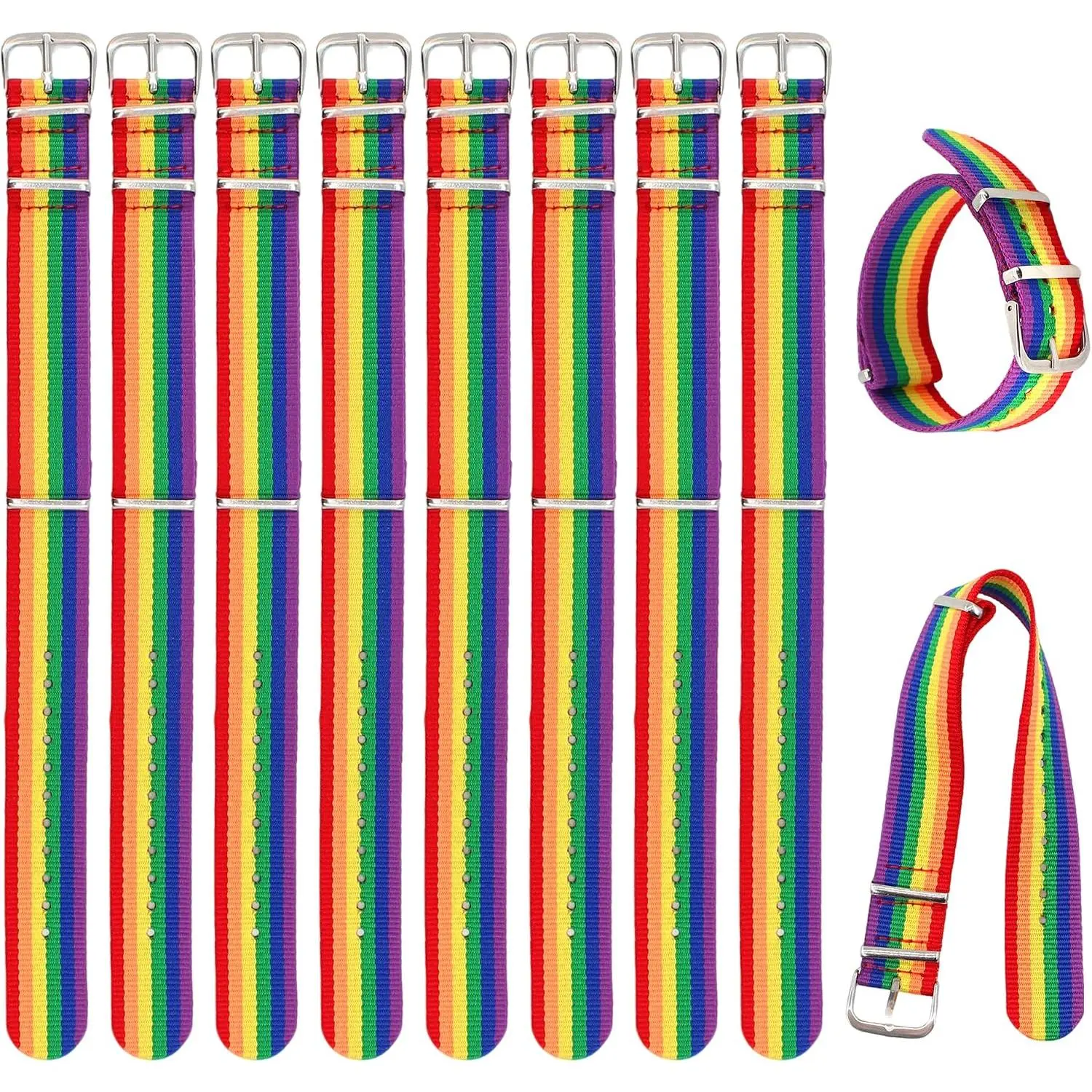 10 count Pride Rainbow Bracelets LGBTQ Adjustable Wristband Nylon Rainbow Watch Band Bracelets for Women Men Pride Parade Bulk Accessories