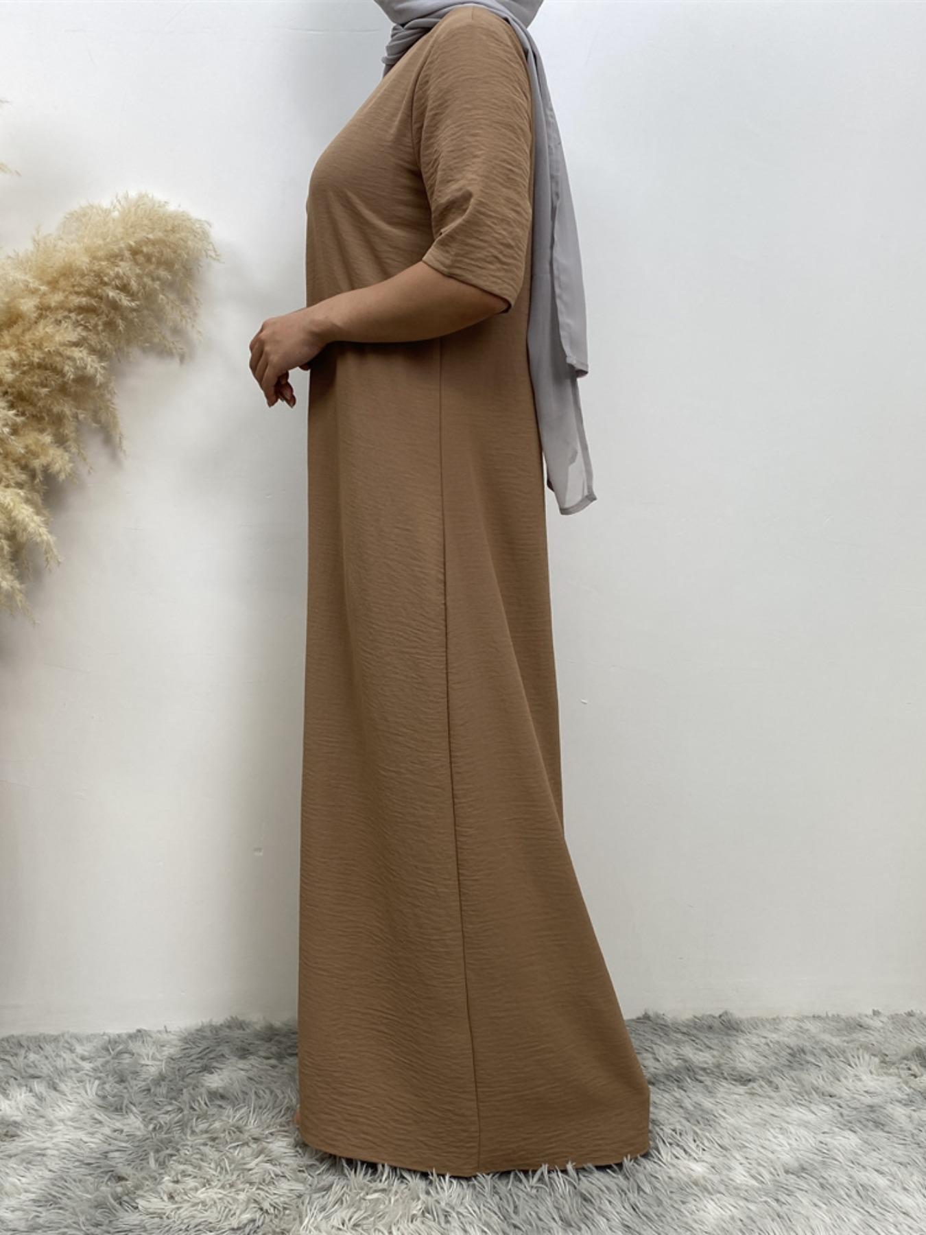 Women's Modest Solid Color Round Neck Long Dress, Casual Half Sleeve Long Dress for Summer, Women's Islamic Clothing for Daily Wear, Muslim Dress, Modest Style Dress, Modest Muslim Outfits