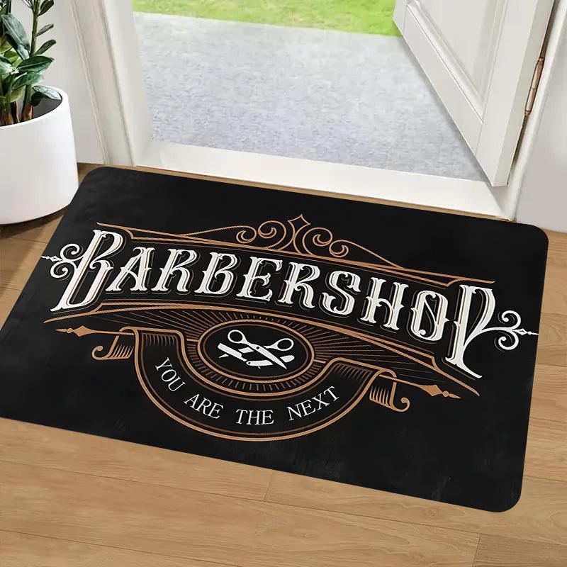 Vintage Barbershop Doormat Heavy-duty Non-slip Mat with Crossed Scissors & Razor Design in Black & Gold Machine-washable for Entryways Bathrooms or Salons Perfect Barber Gift & Retro Decor for Home Lovers