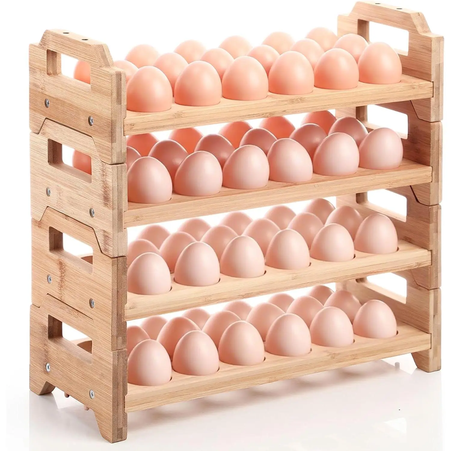 4 Tier Wooden Egg Holder for Countertop,  Stackable  Eggs Storage  Collecting Rack for Gathering Kitchen Organizer or Easter Egg Display, Stackable with 72 Eggs()