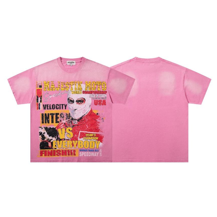 Y2K Oversized Pink Majestik Moto Racing Graphic Tee Cotton Soft Breathable Fabric Casual Streetwear Daily Wear Party Outfit Hip Hop Style Men Women Unisex Trendy Vintage Fashion Comfortable Fit