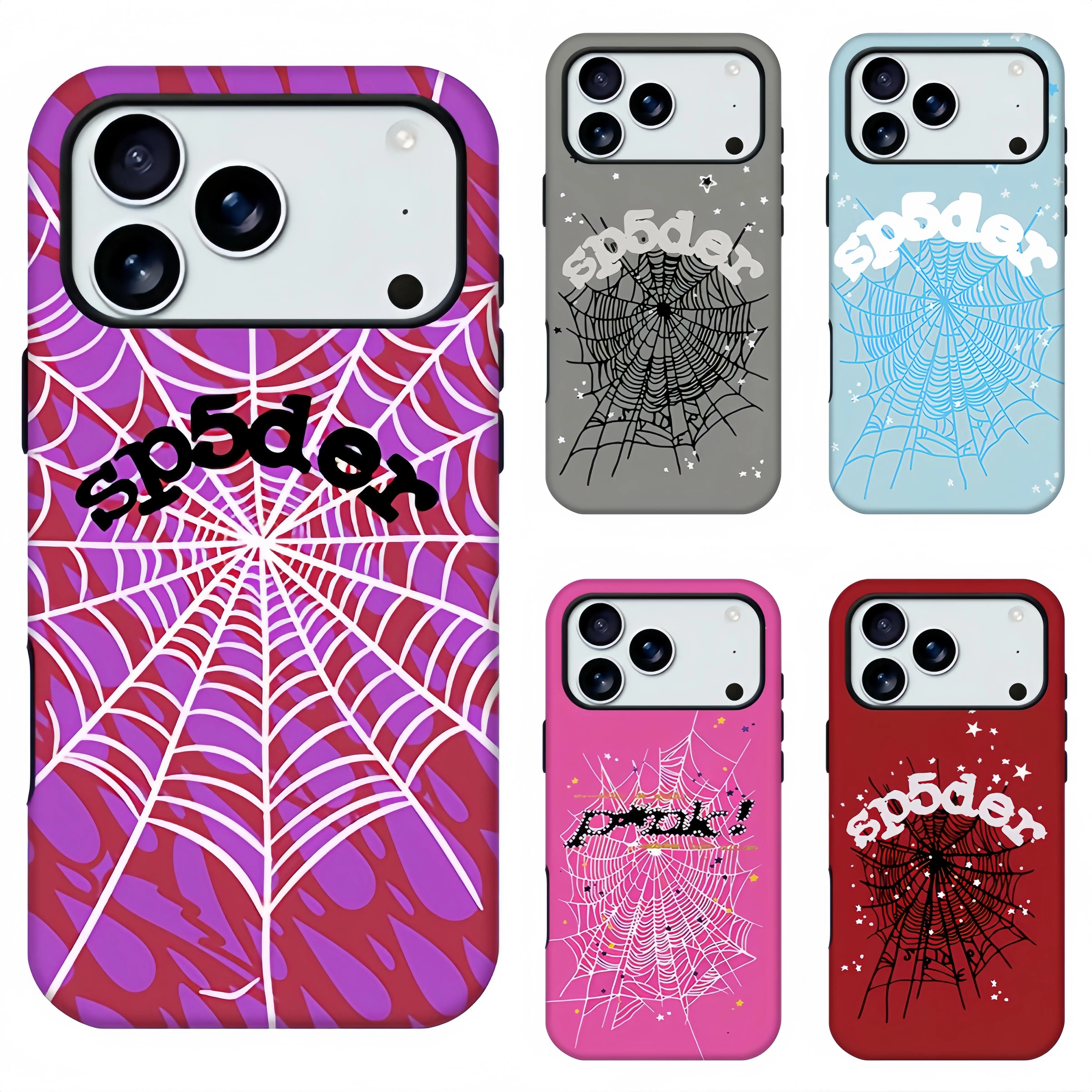 Sp5der Spider Web Y2K Street Phone Case, Graffiti Spider Web Star Print Soft Solid Color Aesthetic Phone Case, Trendy Hip Hop Teen Gis Boys Streetwear Phone Cover for iPhone11/12/13/14/15/16/17 promax and Samsung S21-S26. Perfect for lovely gift