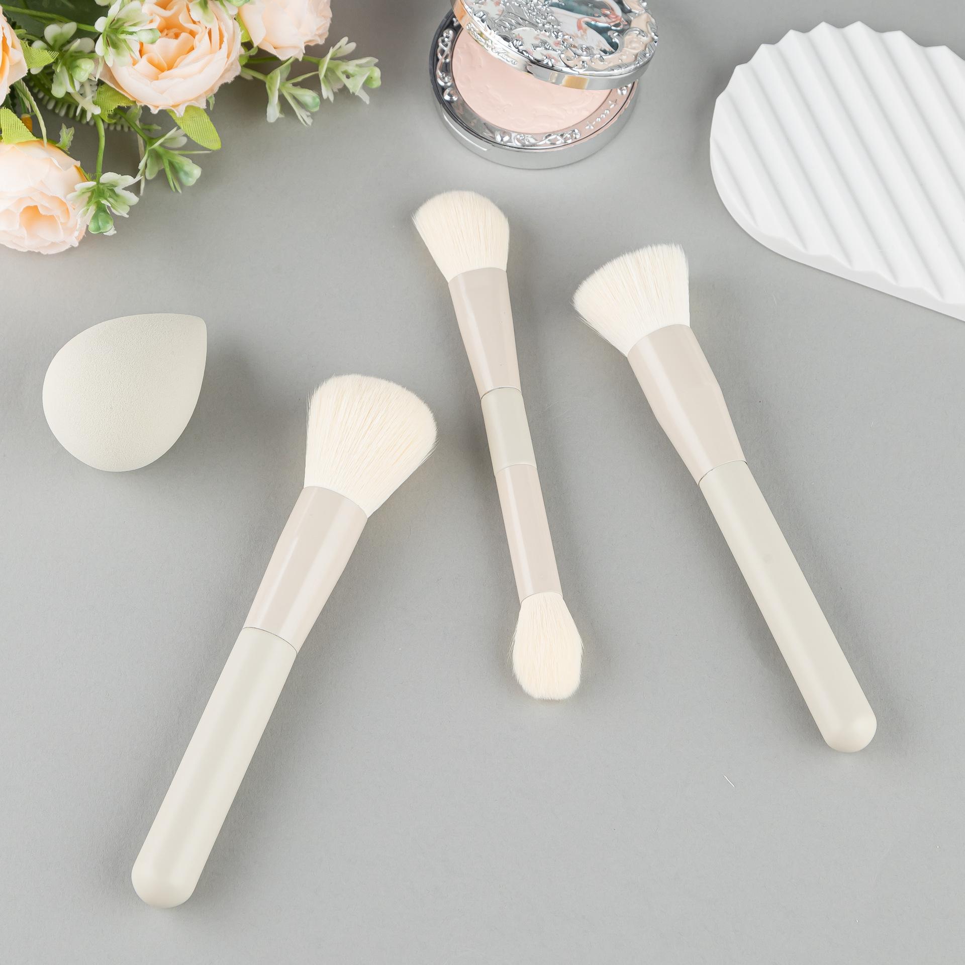 7Pcs Makeup Brush Set with Sponge & Bag, 6Pcs Nylon Brushes + Beauty Sponge, Full Face Makeup Tools