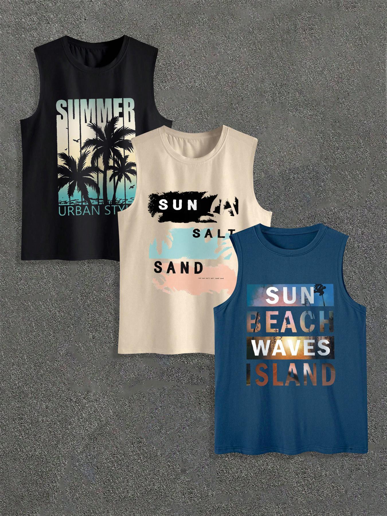 Men's Summer Beach Vacation Style Tank Top, Regular Fit Casual Comfy Sleeveless Top for Summer, Men's Clothes for Outdoor Beach Vacation, Menswear, Tropical