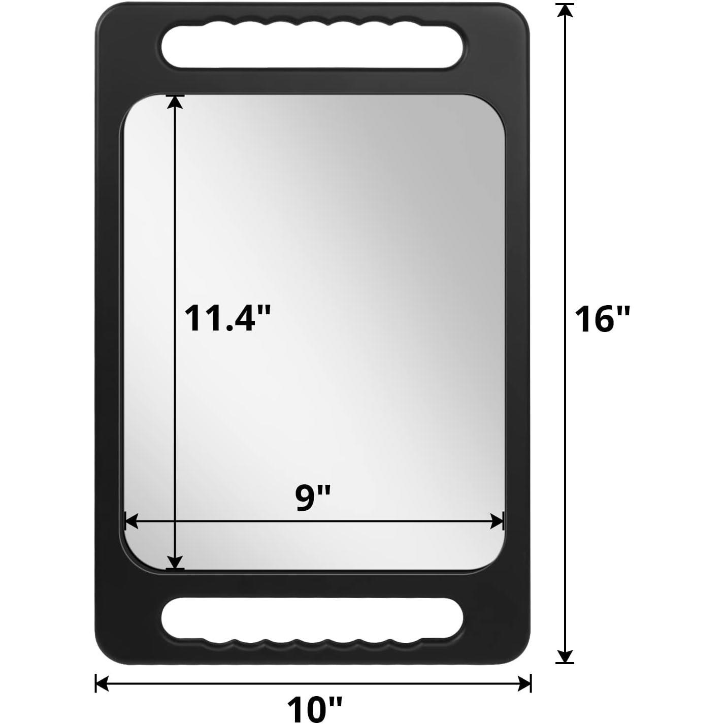 Drop-Proof Hand Mirror with Double Handle, Large Rectangular Hand held Mirror -(16"x10") Largehand Mirrors with Handle for Salons and Beauty Salons, Light Hair(Black)