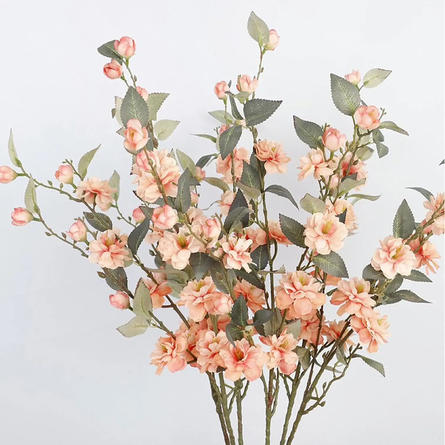 Wnvivi 6Pcs 36 Inch Artificial Cherry Blossom Flowers Branches,Silk Flower Stems Bulk with Green Leaves,Fake Peach Blossom Spay Picks for Home Wedding Decor(Champagne)