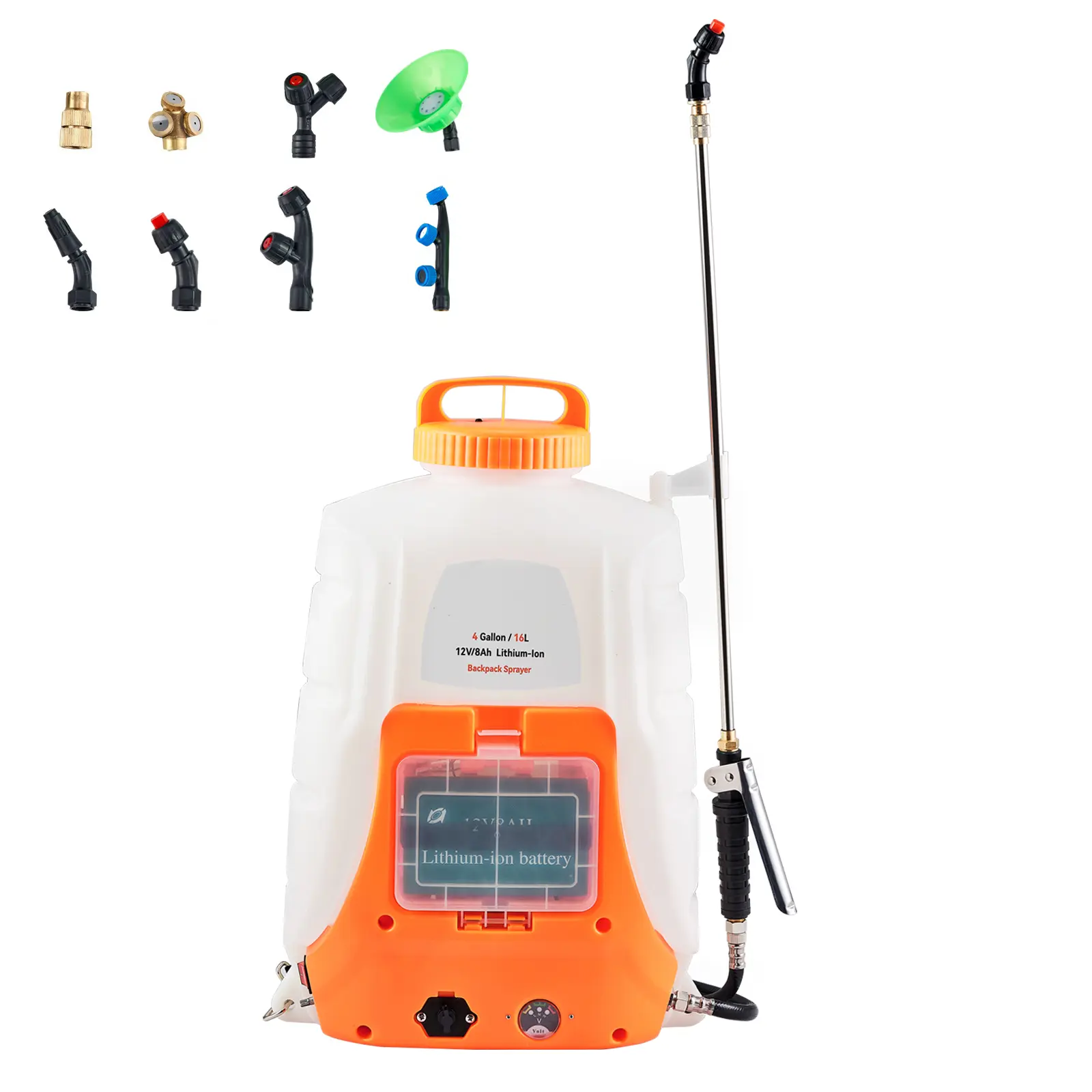 Battery Powered Backpack Sprayer, 0-90 PSI Adjustable Pressure, 4 Gallon Tank, Back Pack Sprayer with 8 Nozzles and 2 Wands, 12V 8Ah Battery, Wide Mouth Lid for Weeding, Spraying, Cleaning
