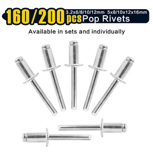 80/100Pcs Aluminum Blind Rivets, (1/8" 3/16" X 1/4" 3/8" 1/2" 1") Pop Rivets Assortment, Aluminum Grip and Steel Mandrel