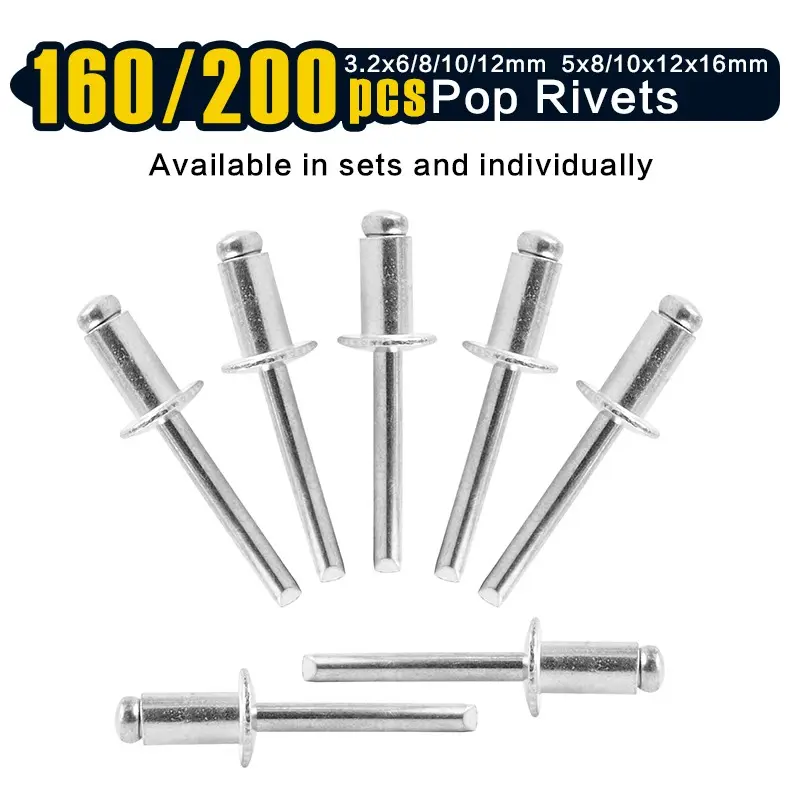 80/100Pcs Aluminum Blind Rivets, Aluminum Material, (1/8" 3/16" X 1/4" 3/8" 1/2" 1") Pop Rivets Assortment, Aluminum Grip and Steel Mandrel