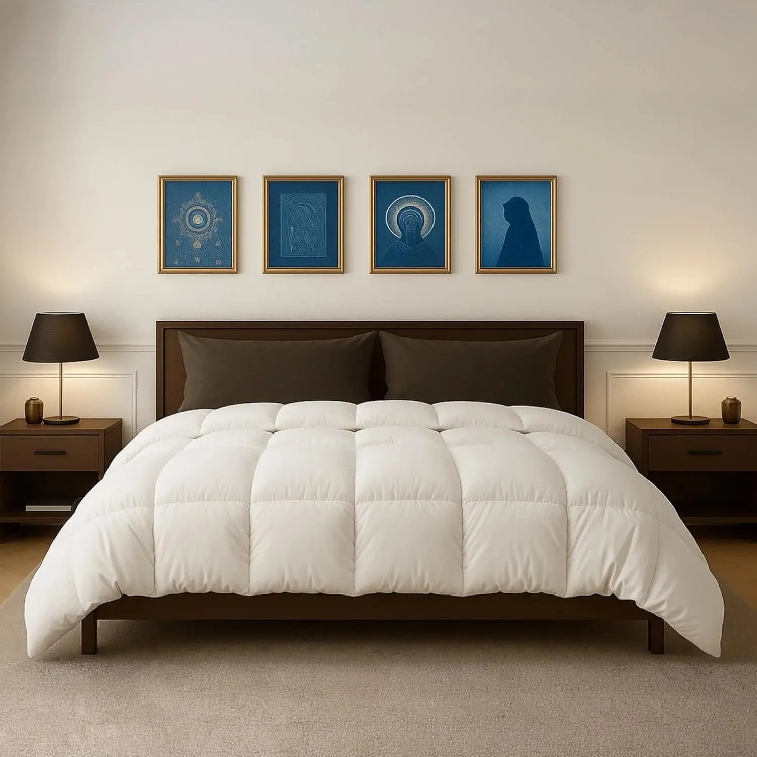 1 PC Full 82" x 86" Comforter, Brushed Microfiber 300 GSM, Box Stitched Down Alternate Duvet Insert with Corner Ties, All Season,, Soft, White
