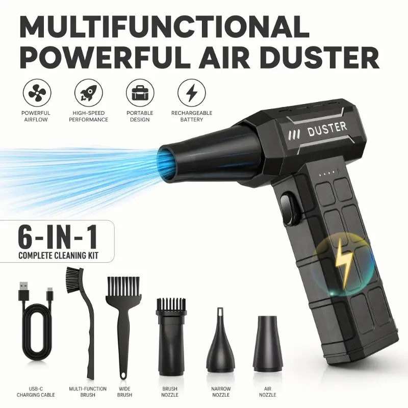Wireless Electric Air Dust Blower, 11000 Rpm High Power Jet Fan, Rechargeable Air Duster Compressed Air Cleaner, Ideal for Plants, Pets, Cars
