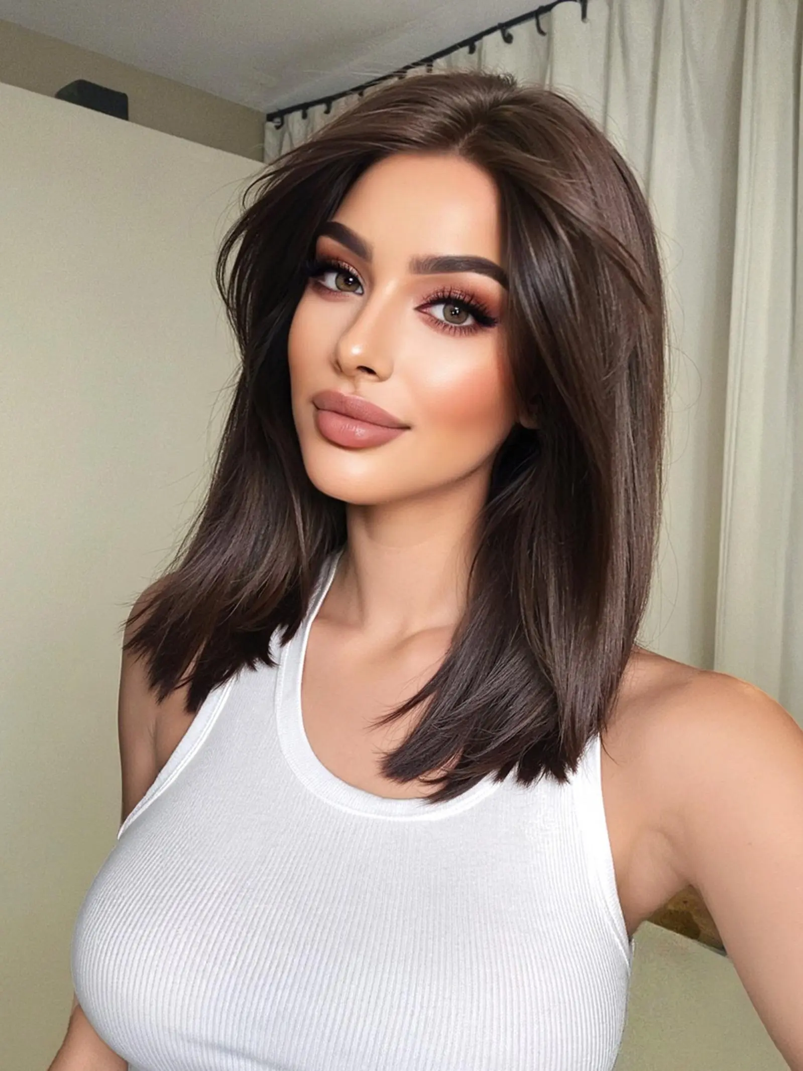 TOPSHE 13×6 Medium Long Straight Glueless Natural Dark Brown Layered Bob Wig 14 Inch, Synthetic Lace Front with Natural Hairline, Daily Wear, Suitable for Multiple Occasions, Beginner-Friendly, Versatile for Women, Natural Looking Wig