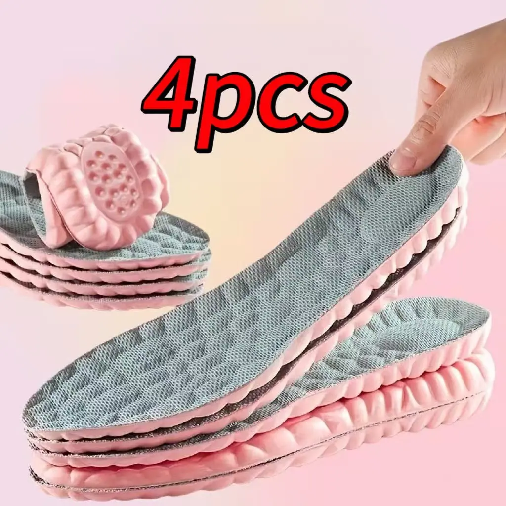 2pairs 4D Sport Insoles, Soft High-Elastic Shoe Pads, Arch Support, Breathable Deodorant, Shock-Absorbing Cushion for Running, Training, Daily Wear
