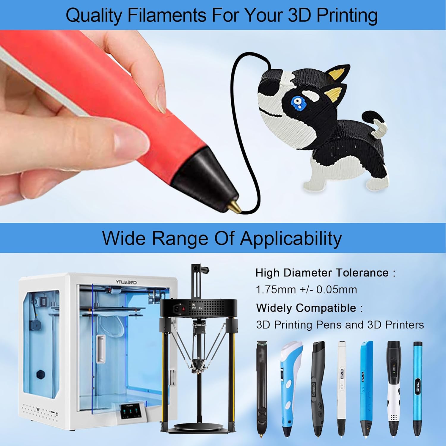 3D Pen 3D Printer PLA Filament Refill, 1.75mm PLA Filament Pack, High-Precision Diameter Filament, Each Color 10 Feet, Total 160 Feet Lengths, Great PLA Printing Sample Pack, Flashforge, Anycubic