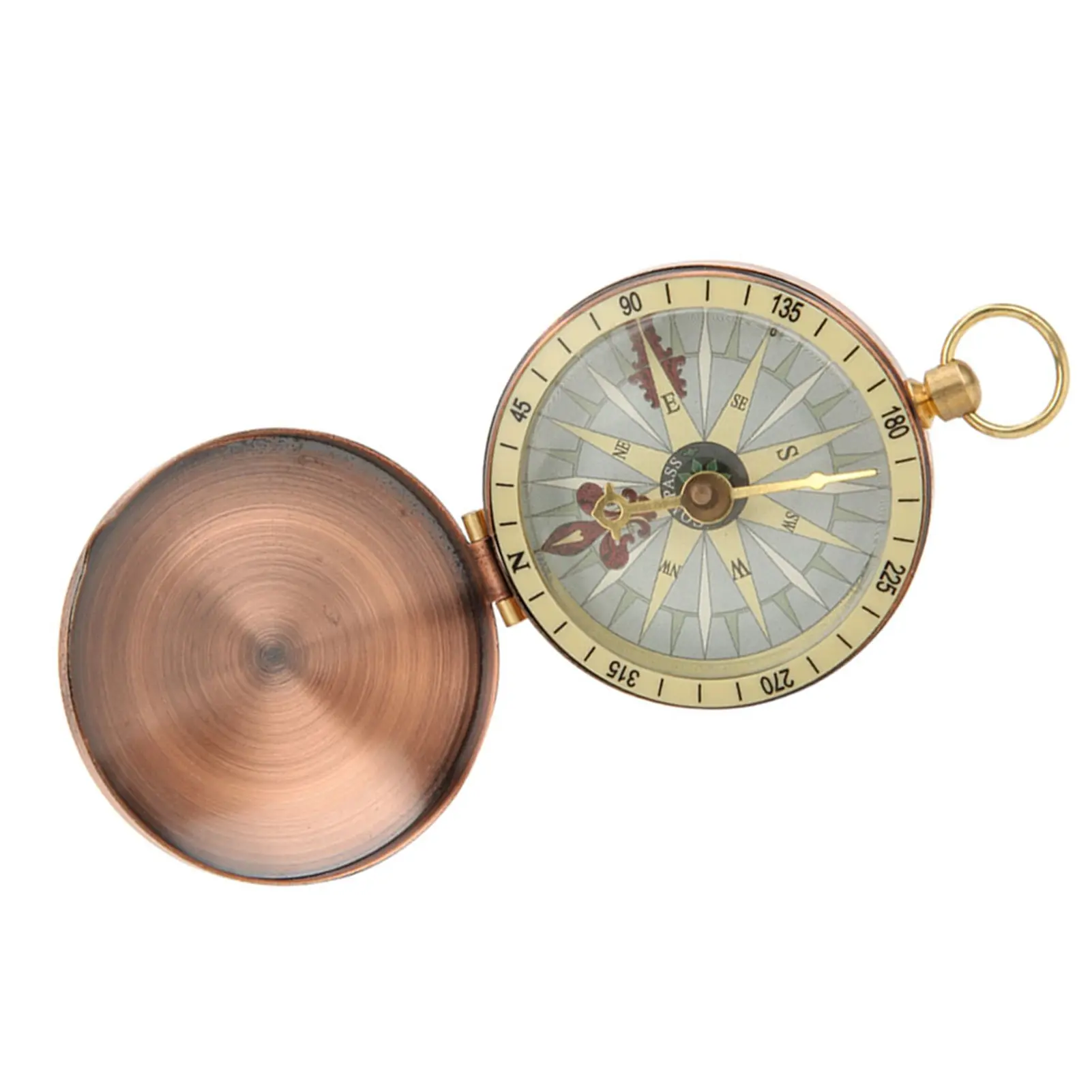 Portable Vintage Retro Metal Copper Flip Cover Pocket Watch Compass for Camping Hiking Boating