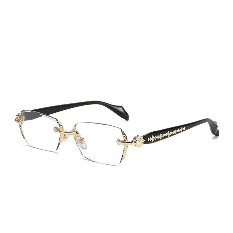 Unisex Rimless Decorative Glasses - High Quality Fashion Eyeglasses with Diamond-Cut Edges, Plastic-Steel Frame, Stainless Steel Stylish Eyewear Temple, Daily Wear Accessory, Father's Day Gift