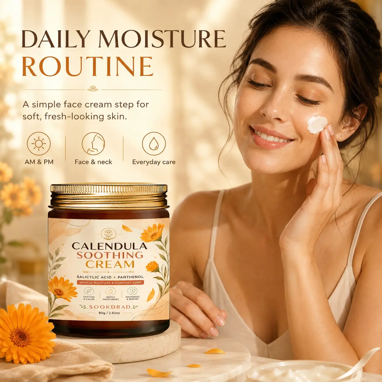 Calendula Soothing Cream, Salicylic Acid, Panthenol, Soothes and Calms, Deeply Moisturizes, Nourishes and Repairs, Gentle Moisturizing Care, 80g