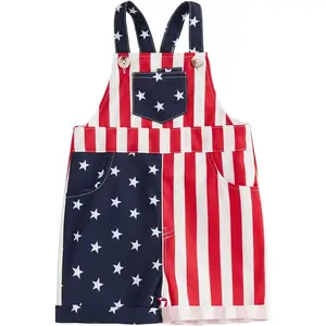 Toddler Baby 4th of July Outfits Kids Star Stripe Sleeveless Suspender Pants Jumpsuit