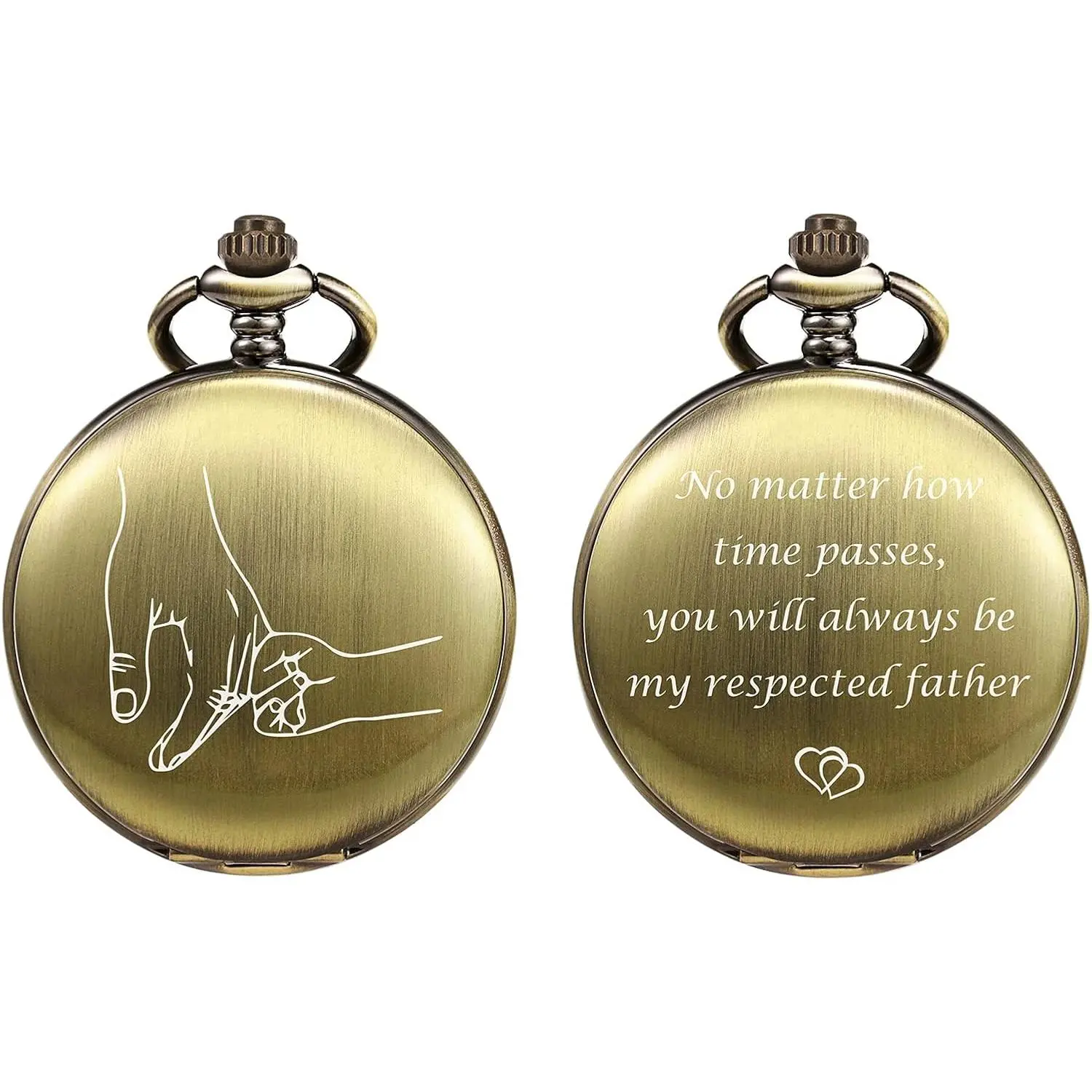 Mens Womens Quartz Personalized Pocket Watch Engraved Engraving Customized with Chain  Box for Dad Father Papa Uncle Grandpa Grandfather Love