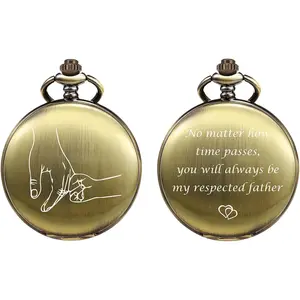 Mens Womens Quartz Personalized Pocket Watch Engraved Engraving Customized with Chain  Box for Dad Father Papa Uncle Grandpa Grandfather Love