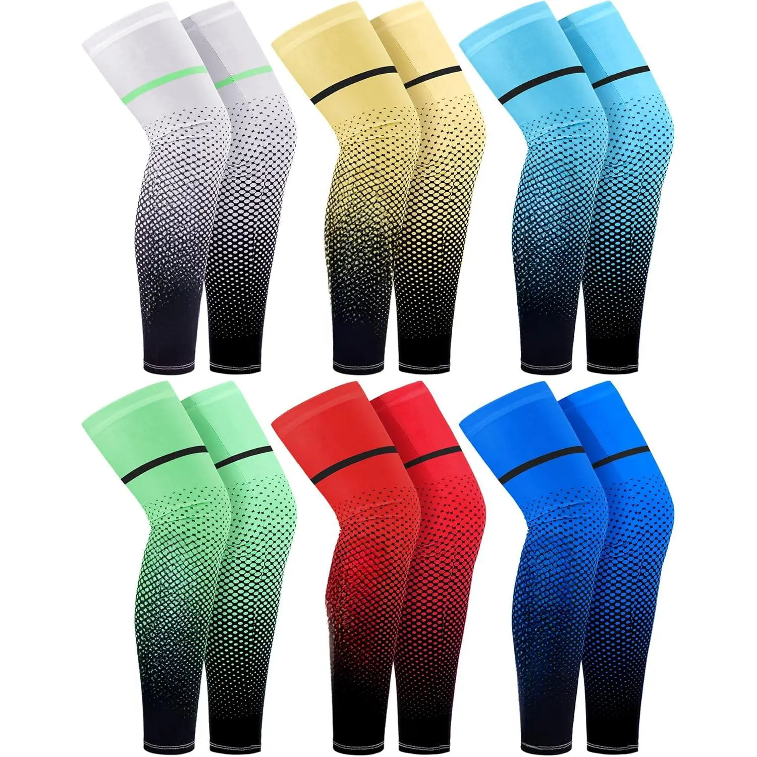 6 Pairs Sports Leg Sleeves UV Protect Compression Long Knee Sleeves  Men Women Basketball Football Running Cycling