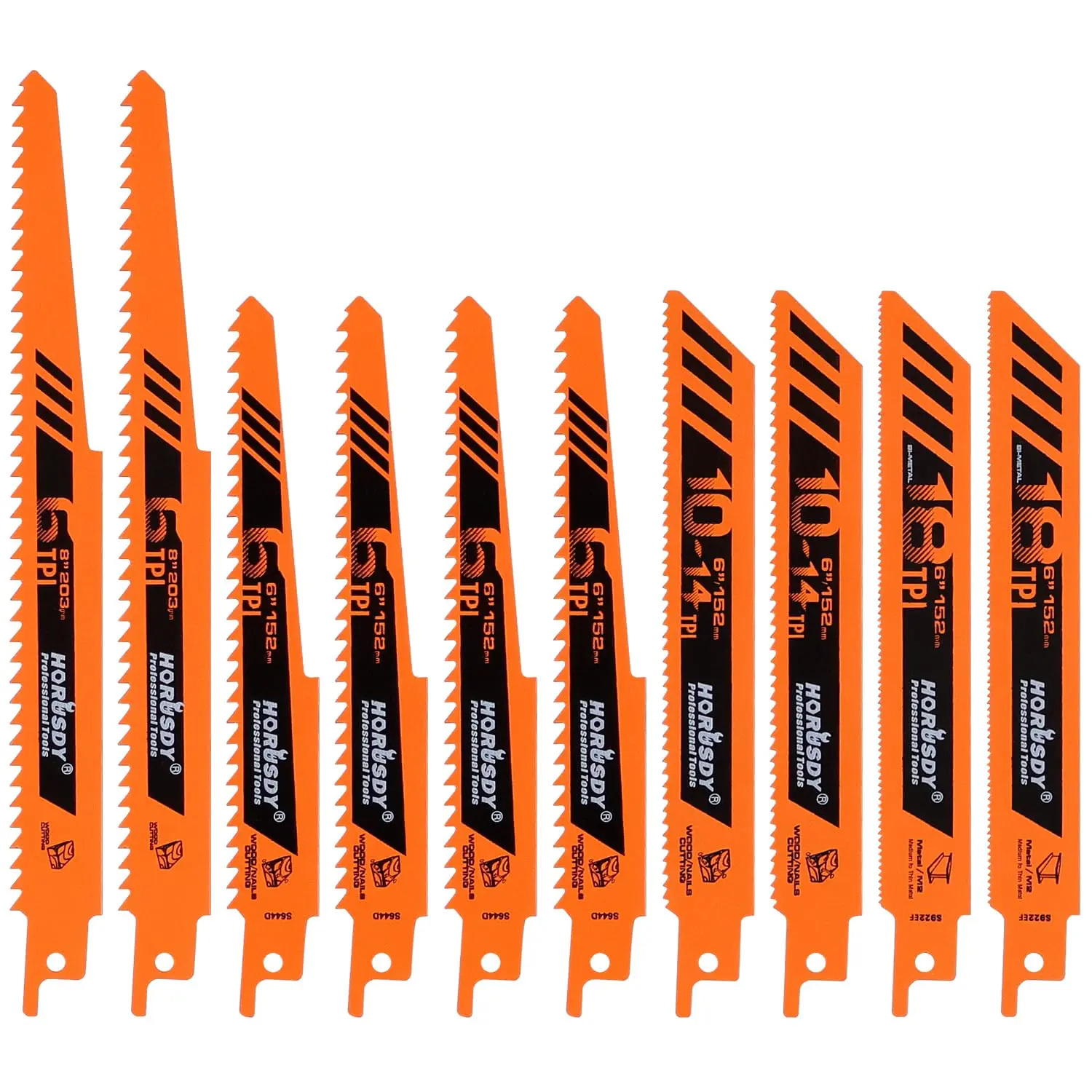 10-Piece Reciprocating Saw Blades Set - Sawzall Blades for Wood,, & - High Carbon Pruning Saw Blades - Compatible with, & More