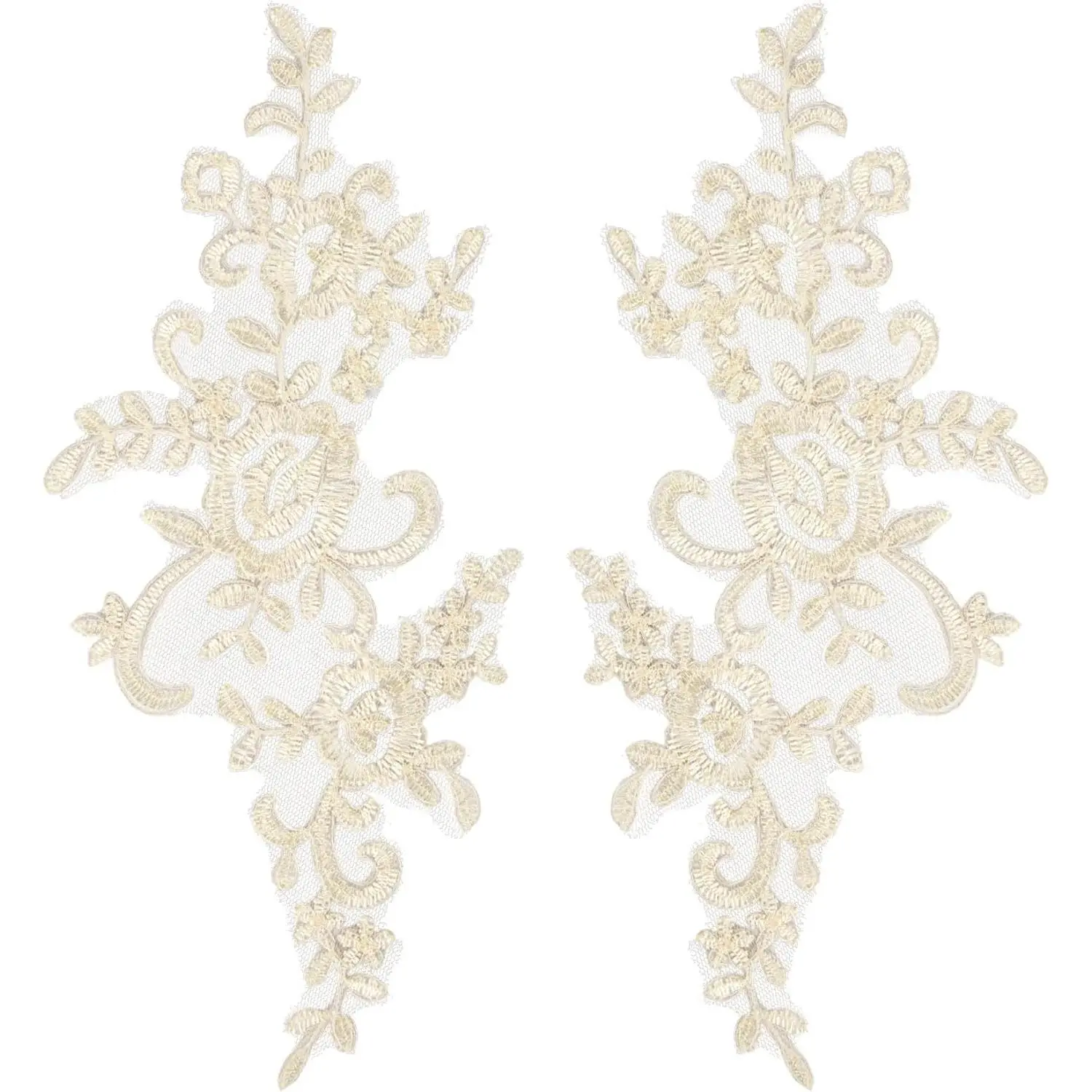 AUEAR, 2 Pack Flower Lace Applique Patches for Wedding Dress DIY Clothing Collar Material (Ivory Color)