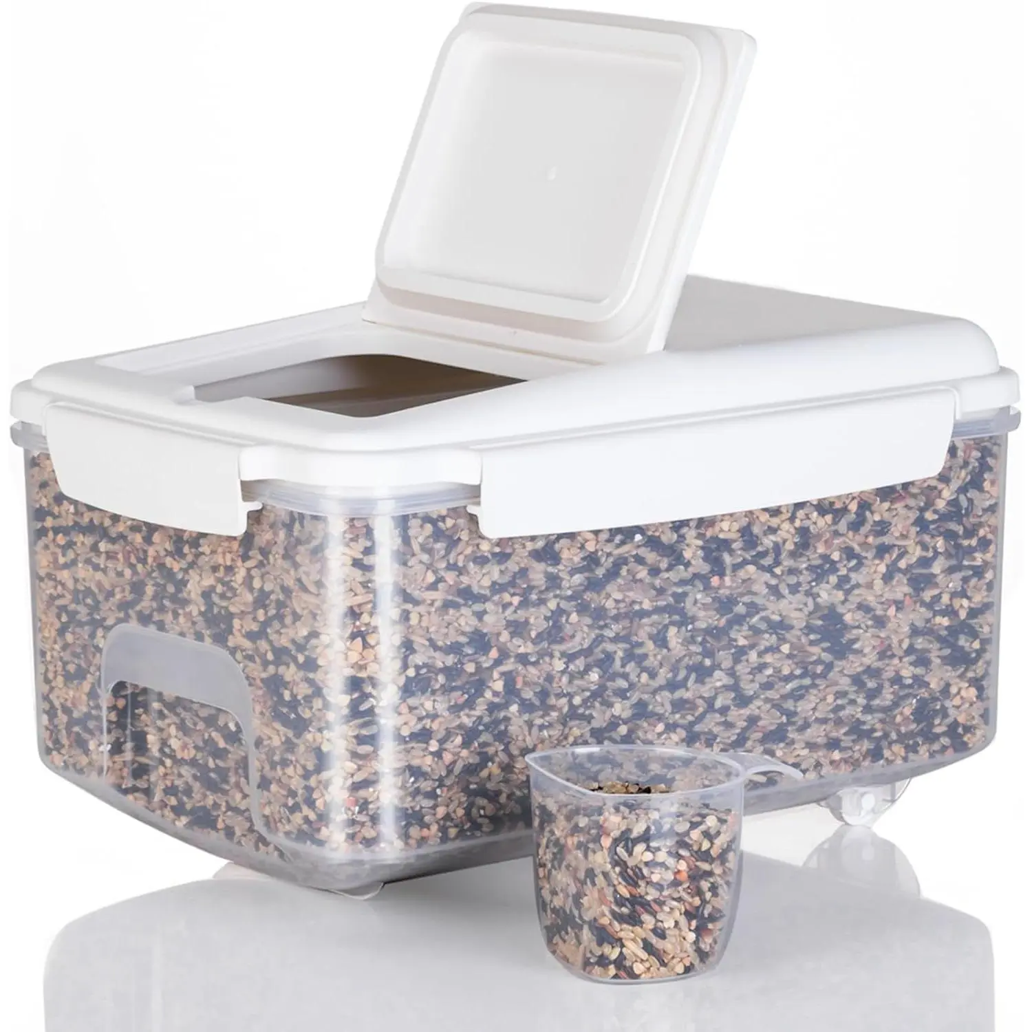 10 lb Airtight Flour Storage Container - Compact, Synthetic, Transparent White Kitchen Preserving Bin with Airtight Seal, Includes Measuring Cup for Flour, Rice Storage