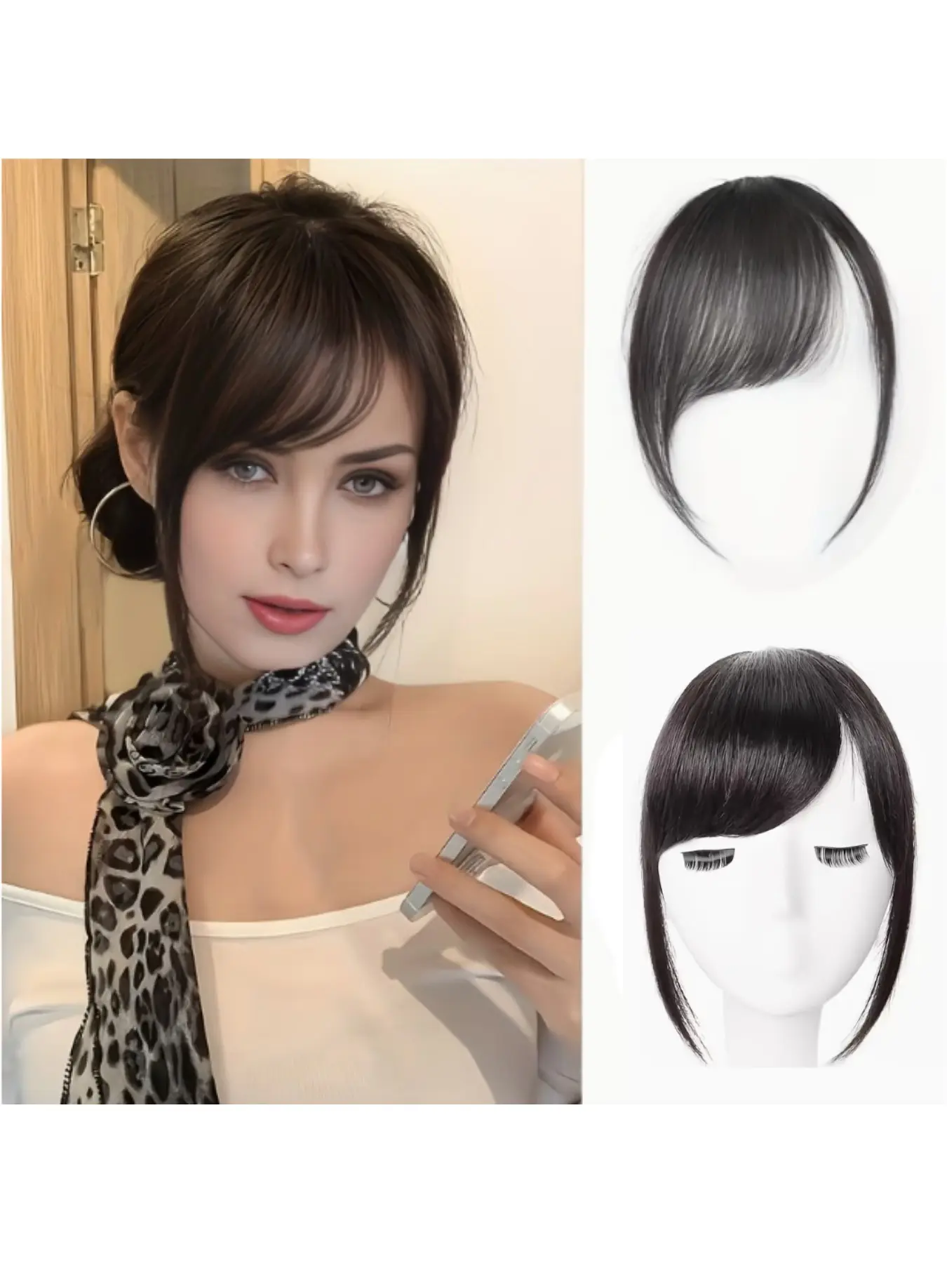 Side-Swept Bangs Hairpiece Natural-looking Forehead Coverage Seamless Wear Hides Receding Hairline and Gray Hair Suitable for All Women for Daily Wear, Holidays, and Parties Synthetic Hairpieces
