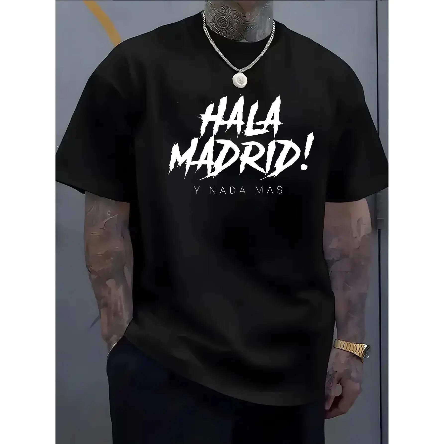 Men's "Hala Madrid!"Graphic Short Sleeve Tee, Lightweight Breathable Summer Casual Wear