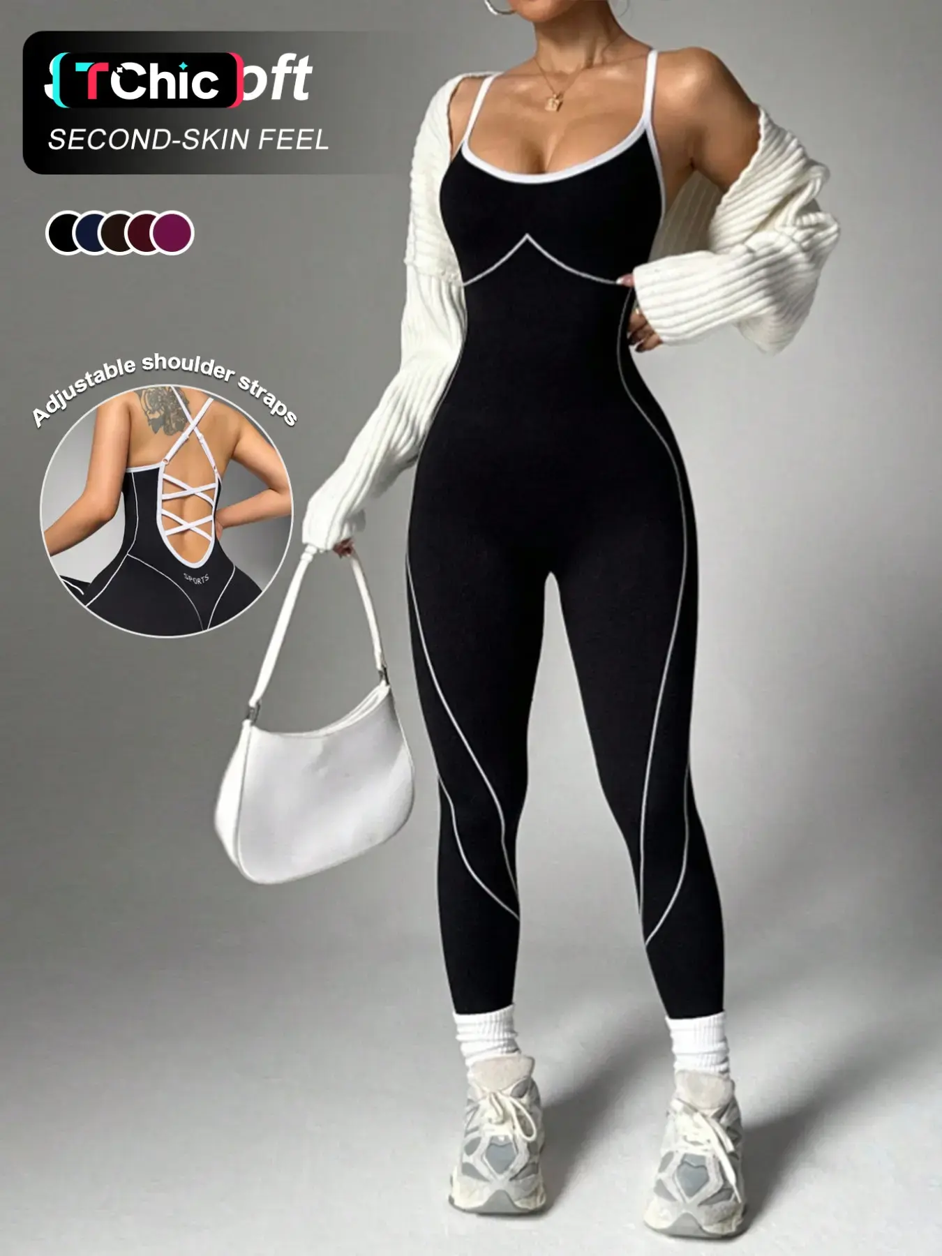 Women's Colorblock Seamless High-Stretch High Elasticity Jumpsuit, Athletic Jumpsuits, Sleeveless Criss-Cross Back, Comfortable for Yoga Gym and Outdoor Wear, Sporty Workout Jumpsuit, Sports Jumpsuit, Tight Yoga Jumpsuit