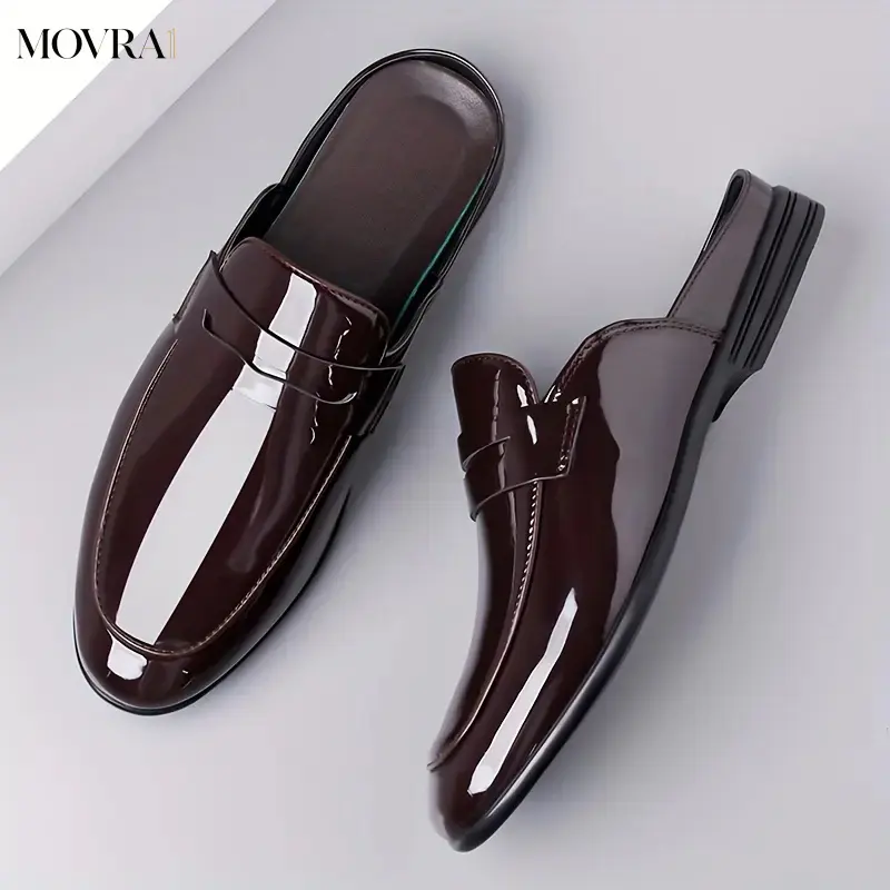 MOVRA1 Men's Classic Round Toe Loafer Mule, Solid PU-On Clog Footwear with Non-Rubber Sole for Business & Casual Wear