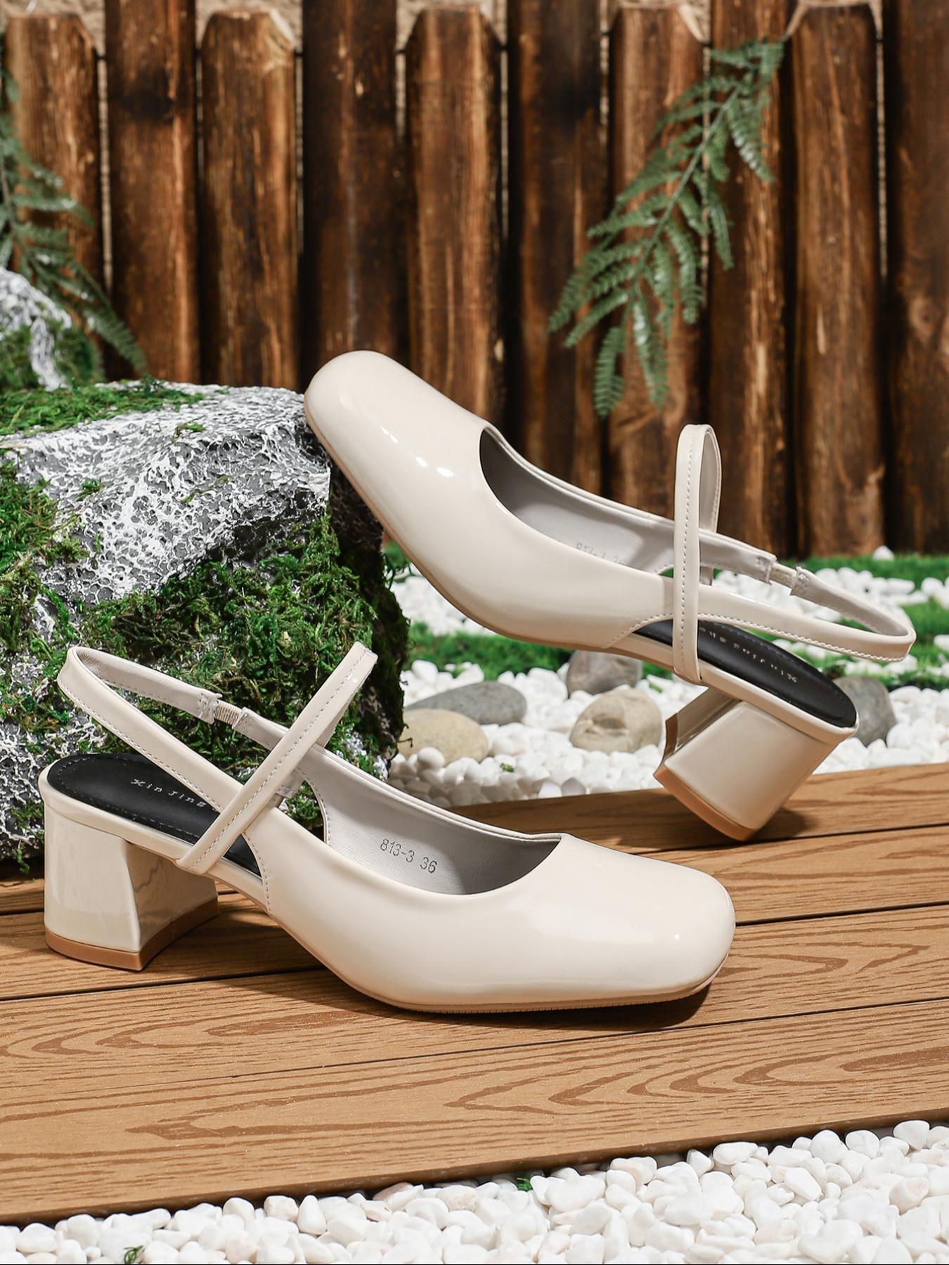 Women's Square Toe Ankle Strap Thick Heel Shoes, PU Leather Casual Fashion, All Season Comfortable Workwear Footwear