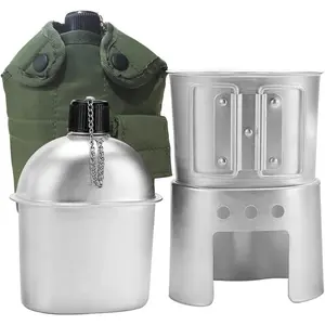 Canteen Cup Stove Pouch Kit Military Canteen with Cup for Outdoor Camping Survival Hiking Backpacking