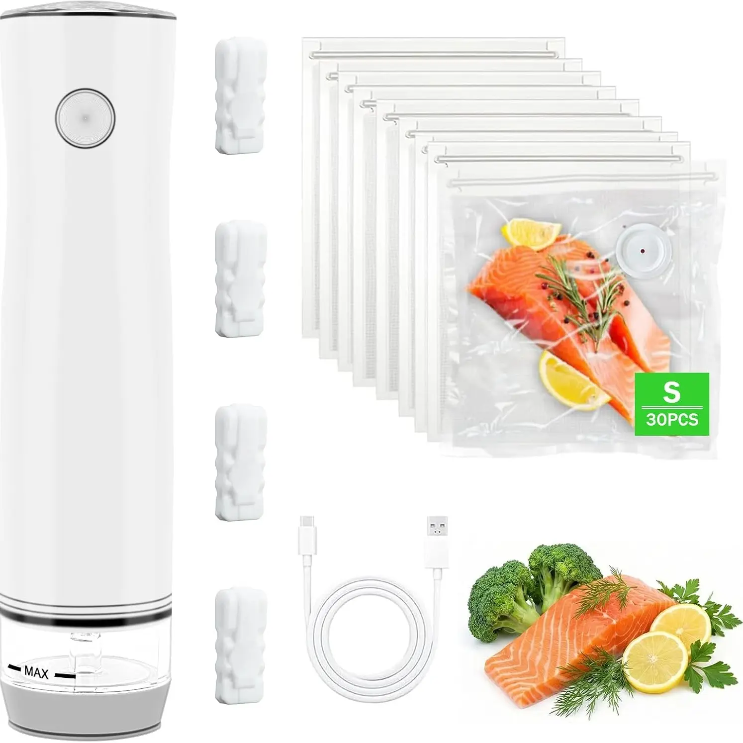 Handheld Vacuum Sealer Portable, Cordless Vacuum Sealing, Compact Vacuum Sealer for Food with 30 Reusable Bags - Food Saver for Sous Vide, Travel, Leftovers & Dry Foods, 6X Longer Freshness, One-Touch Operation, Vacuum Sealer Kit, Kitchen Food Sealer