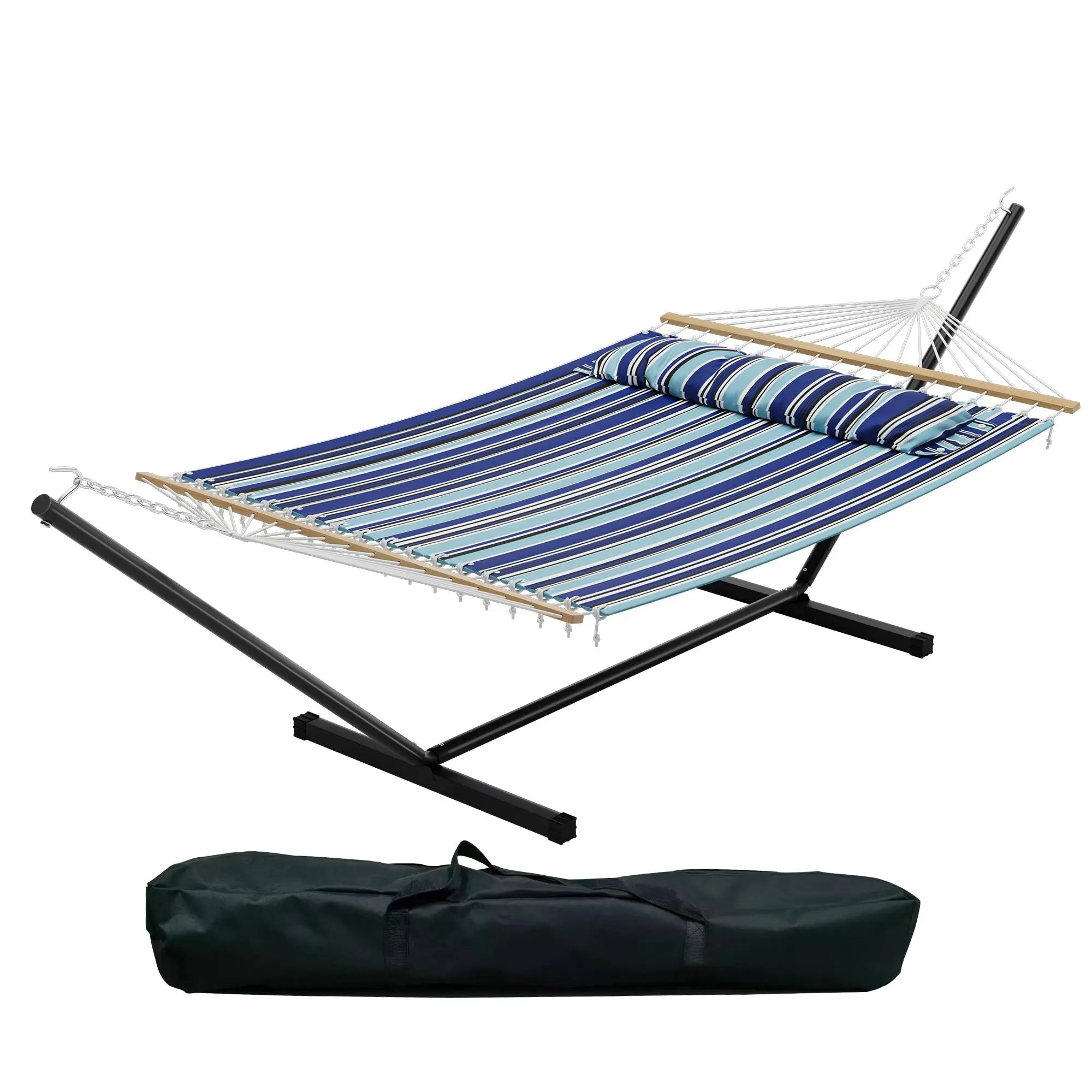 Double Hammock with Space-Saving Heavy Duty Steel Stand, 475 LBS Capacity 2 Person Portable Hammock Bed with Pillow & Carry Bag for Outdoor Patio Backyard Porch Camping RV Trip, Weather Resistant