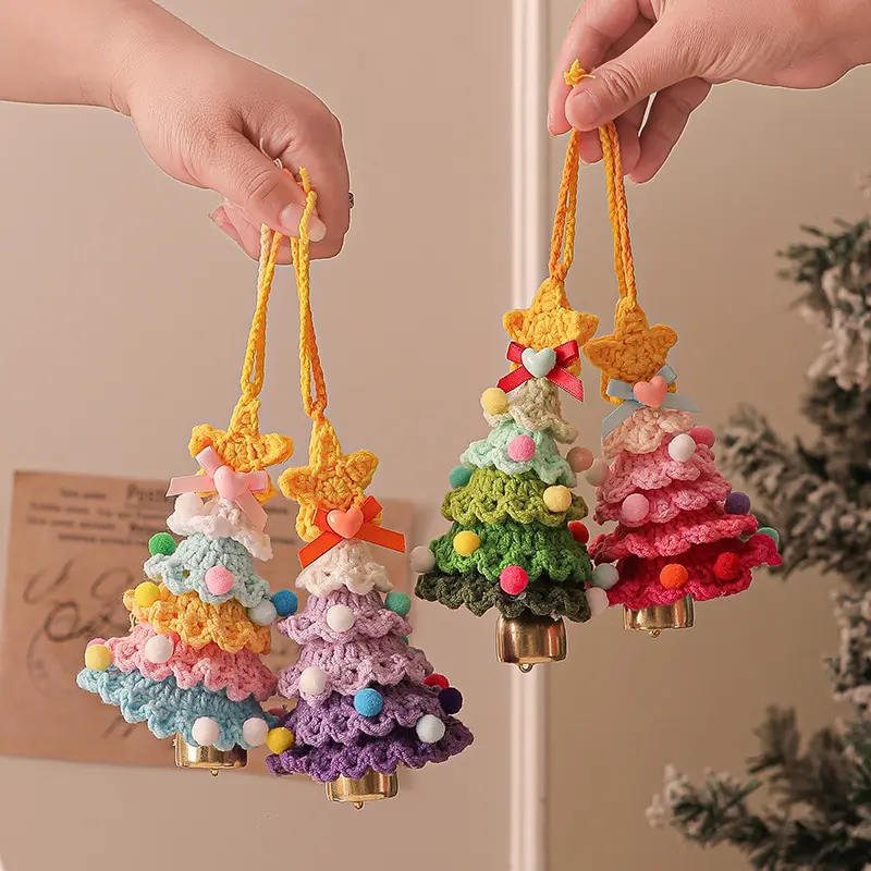 Christmas Tree Decorations - Handmade Knitted Mirror Hangers, Cute Bag Decorations, Women's Christmas Decorations, Christmas Tree Decorations, Christmas Plush Pendants, Woolen Hooks, Finished Christmas Trees, Handmade DIY Car Decoration Pendants
